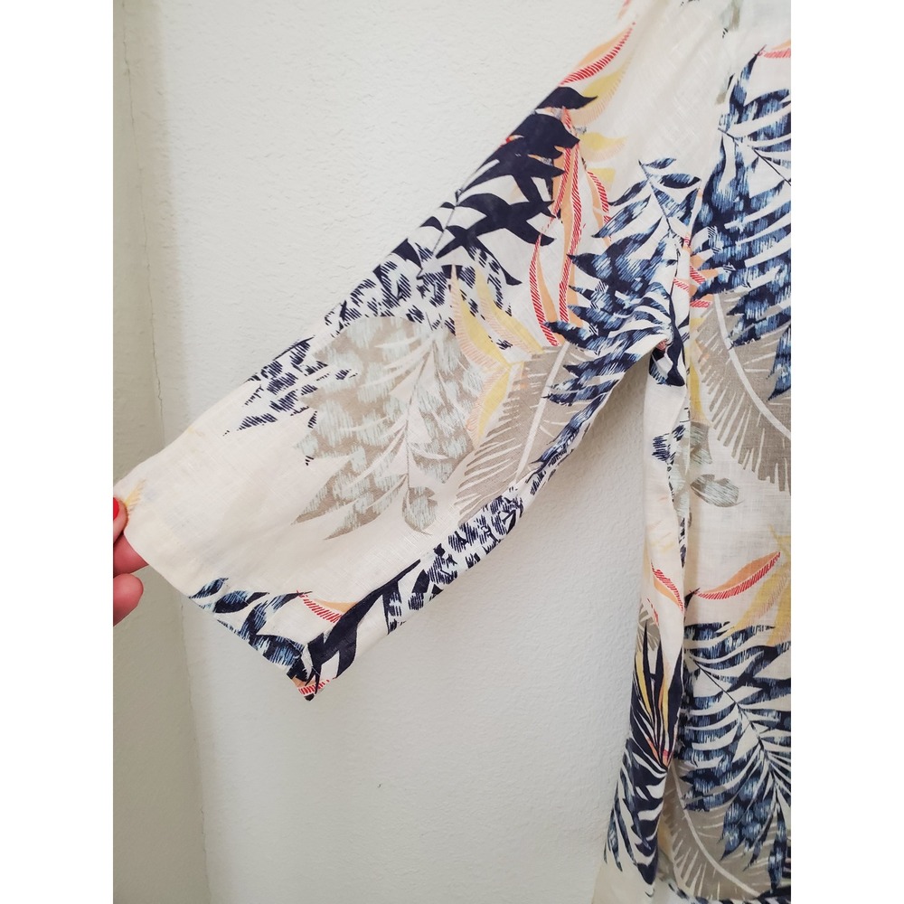 Chico's 1‎ Linen Blend Tropical Leaf Print Sleeve Shirt Top 8-10 Non Iron - Picture 3 of 10